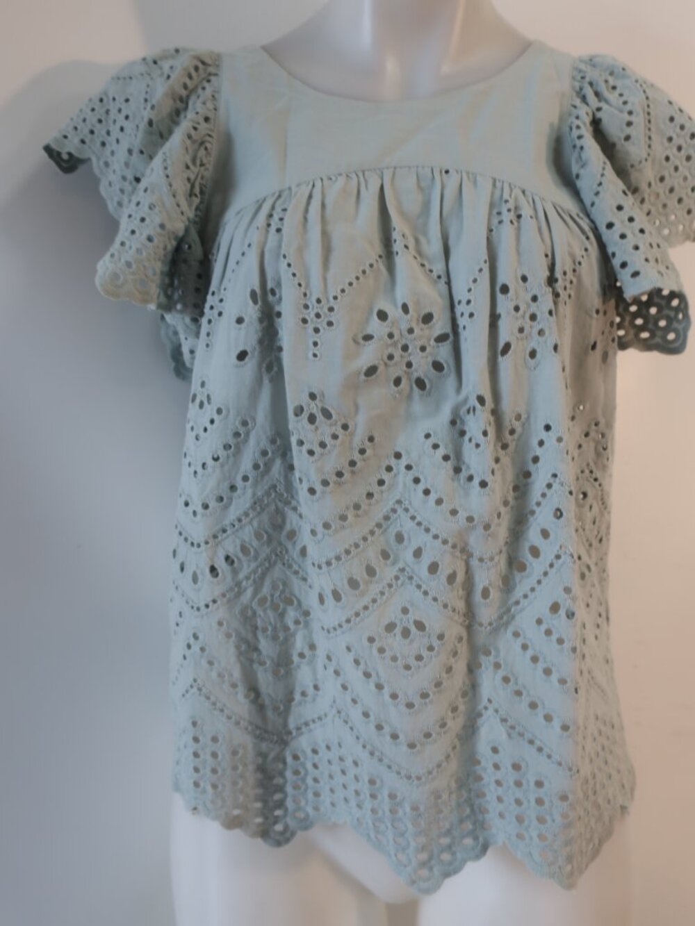 Womens Rebecca Minkoff Light Blue (Item-216) Eyelet Flutter Sleeve Top XS